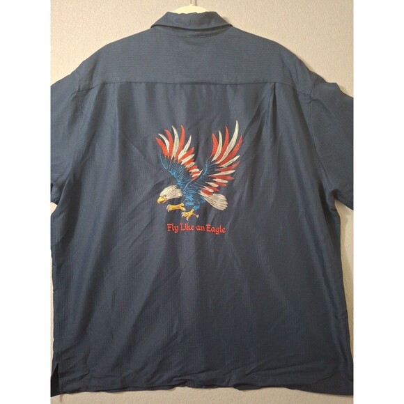 Caribbean Camp Shirt Fly Like an Eagle Shirt Mens XL Blue Pocket Embroidered USA - Picture 6 of 9